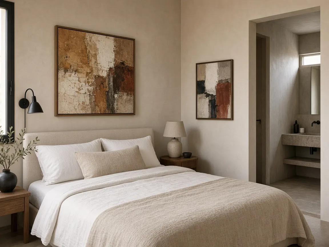 Habitación de diseño con cabecero de lino