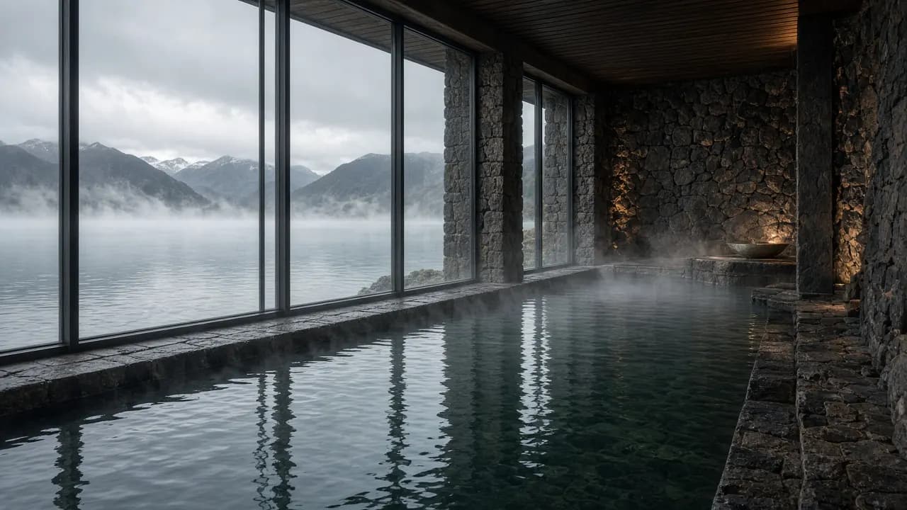 Spa Lenga con piscina cubierta y vista al lago