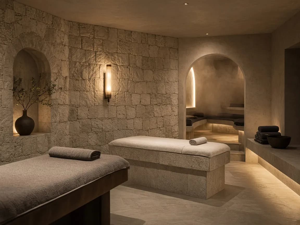 Spa compacto con piedra y luz cálida